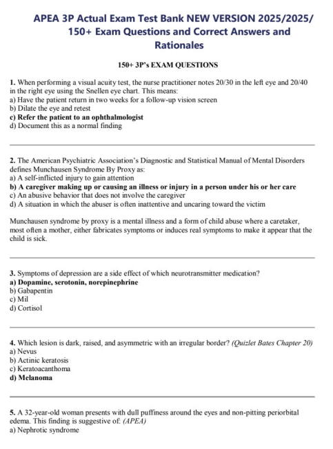 APEA 3P Actual Exam New Version 2025/2026 – 150+ Verified Questions with Correct Answers & Rationales - Image 2