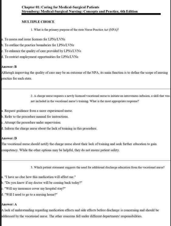 Test Bank for Medical-Surgical Nursing Concepts and Practice 6th Edition by Holly Stromberg | Verified Questions & Answers - Image 2