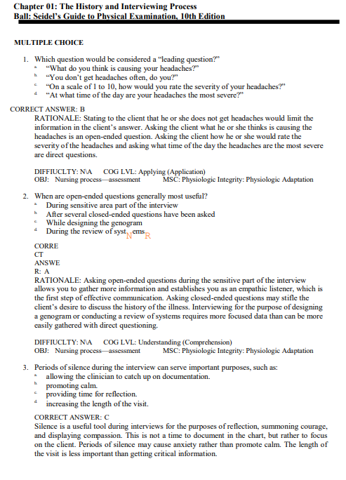 Test Bank for Seidel's Guide to Physical Examination 10th Edition by Ball, Dains, Flynn, Solomon, and Stewart - Image 3