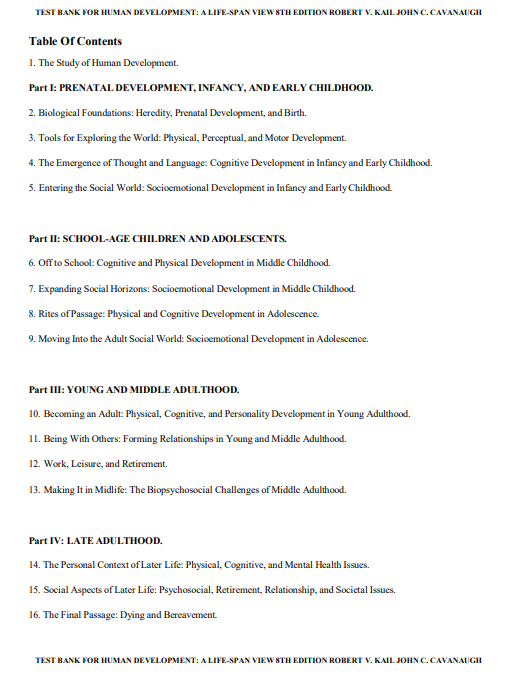 Test Bank for Human Development: A Life-Span View 8th Edition by Kail & Cavanaugh | Life-Span Psychology Exam Prep - Image 2
