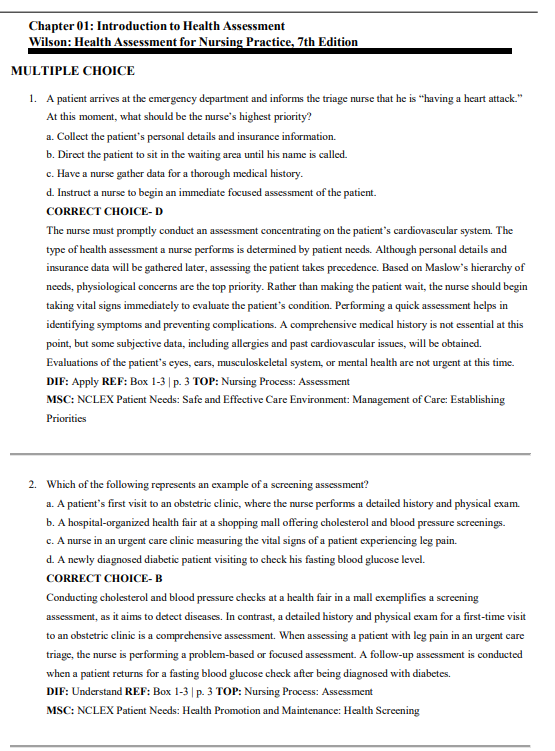 Test Bank for Health Assessment for Nursing Practice 7th Edition by Wilson & Giddens | Comprehensive Physical Assessment Exam Prep - Image 2