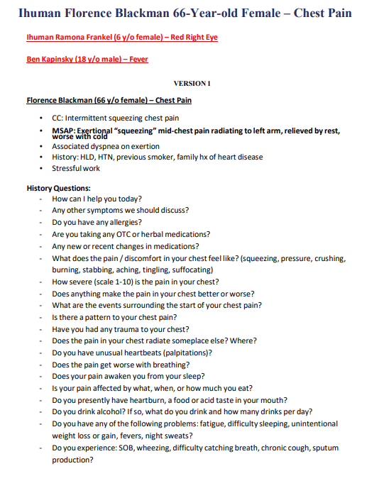 iHuman Case Study: Florence Blackman, 66-Year-Old Female – Chest Pain (2025) - Image 2