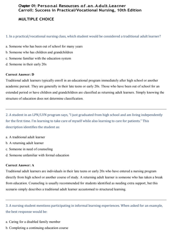 Test Bank for Success in Practical/Vocational Nursing, 10th Edition by Carroll & Collier - Image 2